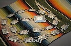 Vtg. Solid Sterling Silver Native American Navajo Stamped Concho Belt Necklace