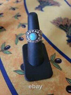 Vtg Stamped MEXICO AMPARO 925 Sterling Silver Blue Turquoise Size 5.75 Ring 9.5g