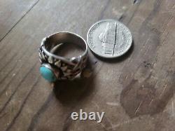 Vtg Stamped MEXICO AMPARO 925 Sterling Silver Blue Turquoise Size 5.75 Ring 9.5g