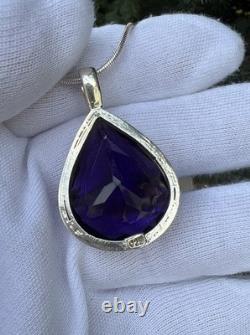 Vtg. Stamped Sterling Silver Amethyst Hook Earrings & 925 Chain Necklace Set