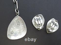 Vtg Sterling Silver HOPI Bernard Dawahoya Bear Paw Necklace Earrings Set Overlay