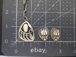 Vtg Sterling Silver HOPI Bernard Dawahoya Bear Paw Necklace Earrings Set Overlay