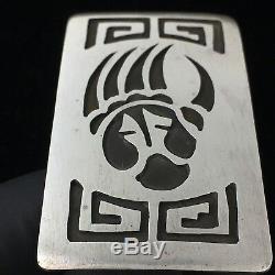 Vtg Sterling Silver Hopi Bear Paw Claw Native American Indian Tribal Belt Buckle