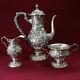 Vtg Sterling Silver S Kirk & Son Repousse Demitasse Coffee Pot Sugar Milk Set