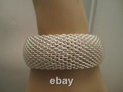 Vtg Wide Tiffany & Co. Somerset Sterling Silver mesh bangle bracelet HEAVY 120g