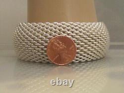 Vtg Wide Tiffany & Co. Somerset Sterling Silver mesh bangle bracelet HEAVY 120g