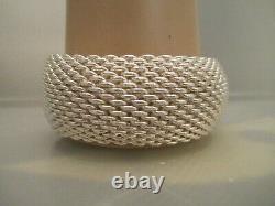 Vtg Wide Tiffany & Co. Somerset Sterling Silver mesh bangle bracelet HEAVY 120g