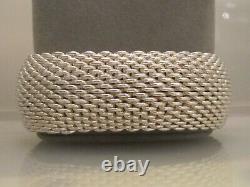 Vtg Wide Tiffany & Co. Somerset Sterling Silver mesh bangle bracelet HEAVY 120g