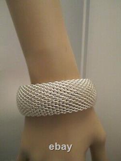 Vtg Wide Tiffany & Co. Somerset Sterling Silver mesh bangle bracelet HEAVY 120g