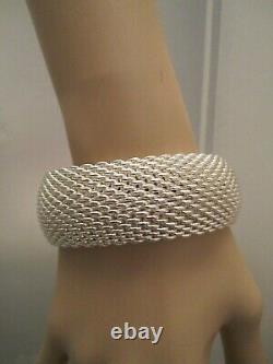 Vtg Wide Tiffany & Co. Somerset Sterling Silver mesh bangle bracelet HEAVY 120g