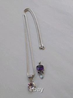Vtge Italian Sterling Silver Snake 20 Chain Necklace withTwo 925 GemstonePendants