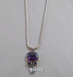 Vtge Italian Sterling Silver Snake 20 Chain Necklace withTwo 925 GemstonePendants