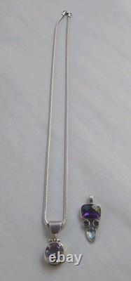 Vtge Italian Sterling Silver Snake 20 Chain Necklace withTwo 925 GemstonePendants