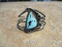 WIDE OLDER Vintage Navajo Sterling Silver Turquoise Open Work Bracelet