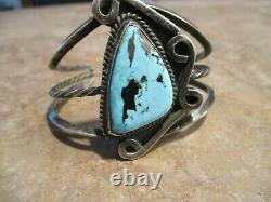 WIDE OLDER Vintage Navajo Sterling Silver Turquoise Open Work Bracelet