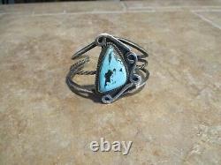 WIDE OLDER Vintage Navajo Sterling Silver Turquoise Open Work Bracelet