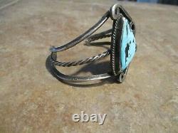 WIDE OLDER Vintage Navajo Sterling Silver Turquoise Open Work Bracelet