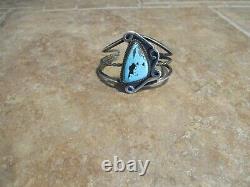 WIDE OLDER Vintage Navajo Sterling Silver Turquoise Open Work Bracelet