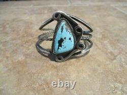 WIDE OLDER Vintage Navajo Sterling Silver Turquoise Open Work Bracelet