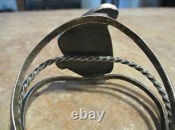 WIDE OLDER Vintage Navajo Sterling Silver Turquoise Open Work Bracelet