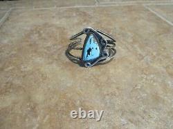 WIDE OLDER Vintage Navajo Sterling Silver Turquoise Open Work Bracelet