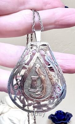 WONDERFUL Mexican Artisan Antique/Vintage 900 Silver Bird Of Paradise Necklace