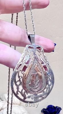 WONDERFUL Mexican Artisan Antique/Vintage 900 Silver Bird Of Paradise Necklace