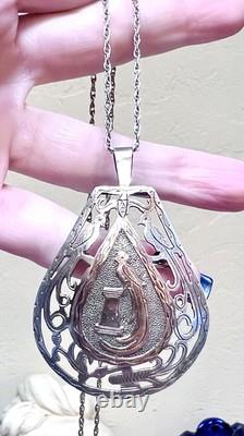 WONDERFUL Mexican Artisan Antique/Vintage 900 Silver Bird Of Paradise Necklace