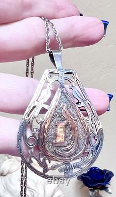 WONDERFUL Mexican Artisan Antique/Vintage 900 Silver Bird Of Paradise Necklace