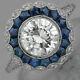 White & Blue Cz 1.25 Carat Vintage Art Deco Anniversary Ring 925 Sterling Silver