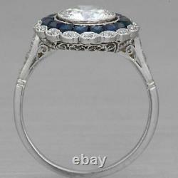 White & Blue CZ 1.25 Carat Vintage Art Deco Anniversary Ring 925 Sterling Silver