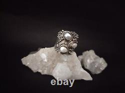 White Pearl Vintage Indian style Sterling Silver 925 sz6.5 MSRP349