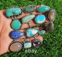 Wholesale Lot handmade jewelry assorted crystal vintage Silver Plated Rings pack