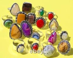 Wholesale Lot handmade jewelry assorted crystal vintage Silver Plated Rings pack