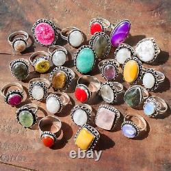 Wholesale Lot handmade jewelry assorted crystal vintage Silver Plated Rings pack