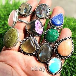 Wholesale Lot handmade jewelry assorted crystal vintage Silver Plated Rings pack