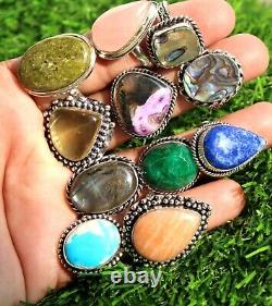 Wholesale Lot handmade jewelry assorted crystal vintage Silver Plated Rings pack