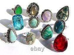 Wholesale Lot handmade jewelry assorted crystal vintage Silver Plated Rings pack