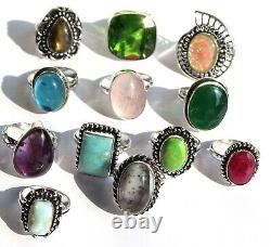 Wholesale Lot handmade jewelry assorted crystal vintage Silver Plated Rings pack