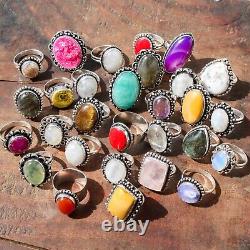 Wholesale Lot handmade jewelry assorted crystal vintage Silver Plated Rings pack