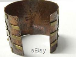 Wide Cuff Aztec Maya Vintage Mexican Sterling Silver + Copper Bracelet Mexico