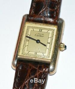 Women's Must De Cartier TANK Vermeil Quartz Watch! 925 Silver Gold Plate 366001