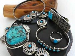 X6 Lot Vintage Native American Navajo Sterling Turquoise Pendant Ring Bracelet