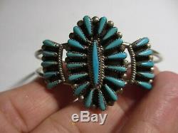 Xfine Early Vintage Signed Zuni Sterling & Turquoise Petit Point Cuff Bracelet