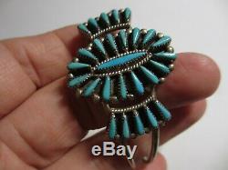 Xfine Early Vintage Signed Zuni Sterling & Turquoise Petit Point Cuff Bracelet