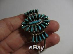 Xfine Early Vintage Signed Zuni Sterling & Turquoise Petit Point Cuff Bracelet