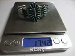 Xfine Early Vintage Signed Zuni Sterling & Turquoise Petit Point Cuff Bracelet