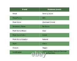 Zambian Emrald Gemstone Bezel Vintage Chain Necklace Jewelry 925 Sterling Silver