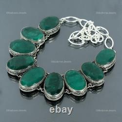 Zambian Emrald Gemstone Bezel Vintage Chain Necklace Jewelry 925 Sterling Silver