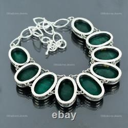 Zambian Emrald Gemstone Bezel Vintage Chain Necklace Jewelry 925 Sterling Silver